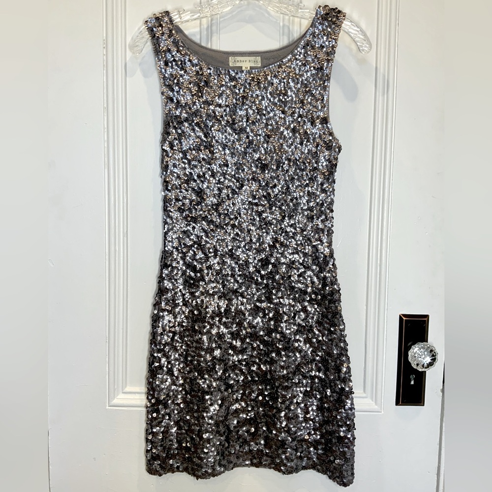 Amber Blue Gorgeous Silver Sequin Bodycon Stretch Tank Dress - Size M